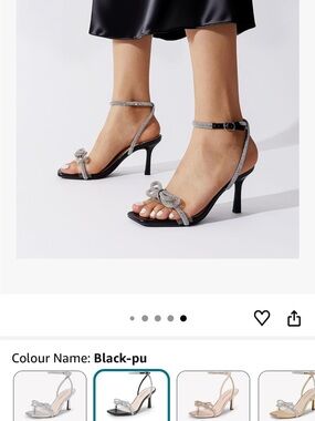 Dream Pairs Black and Silver Rhinestone Bow Ankle-Strap Heels